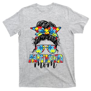 Autism Mom Life Messy Bun Sunglasses Bandana Mother’s Day T-Shirt