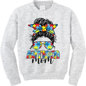 Autism Mom Life Messy Bun Sunglasses Bandana Mother’s Day Kids Sweatshirt