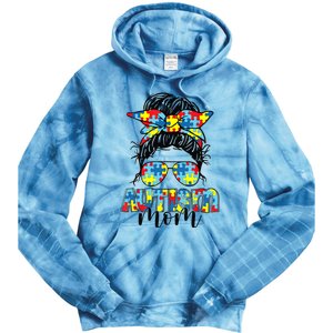 Autism Mom Life Messy Bun Sunglasses Bandana Mother’s Day Tie Dye Hoodie