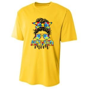 Autism Mom Life Messy Bun Sunglasses Bandana Mother’s Day Youth Performance Sprint T-Shirt