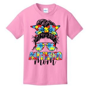 Autism Mom Life Messy Bun Sunglasses Bandana Mother’s Day Kids T-Shirt