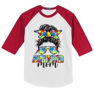 Autism Mom Life Messy Bun Sunglasses Bandana Mother’s Day Kids Colorblock Raglan Jersey