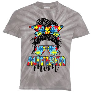 Autism Mom Life Messy Bun Sunglasses Bandana Mother’s Day Kids Tie-Dye T-Shirt