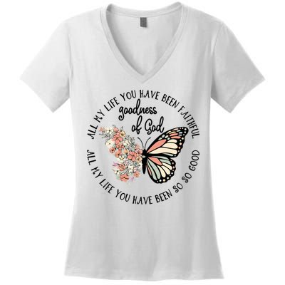 All My Life You Have Been Faithful Butterfly Christian Women's V-Neck T-Shirt