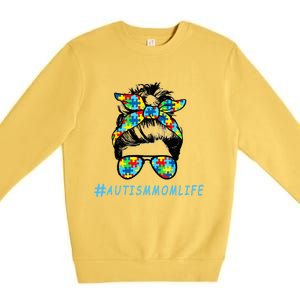 Autism Mom Life Autistic Son Sunglasses Bandana Messy Bun Gift Premium Crewneck Sweatshirt