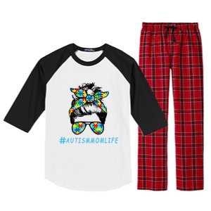 Autism Mom Life Autistic Son Sunglasses Bandana Messy Bun Gift Raglan Sleeve Pajama Set