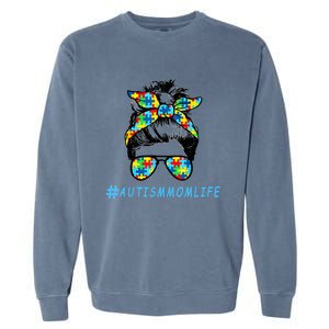 Autism Mom Life Autistic Son Sunglasses Bandana Messy Bun Gift Garment-Dyed Sweatshirt