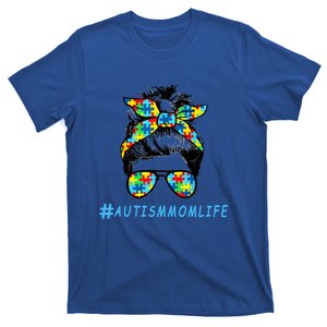 Autism Mom Life Autistic Son Sunglasses Bandana Messy Bun Gift T-Shirt