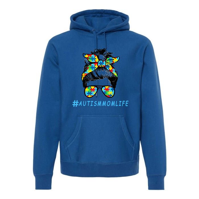 Autism Mom Life Autistic Son Sunglasses Bandana Messy Bun Gift Premium Hoodie