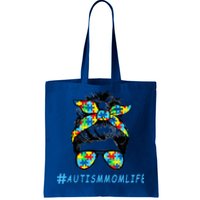 Autism Mom Life Autistic Son Sunglasses Bandana Messy Bun Gift Tote Bag