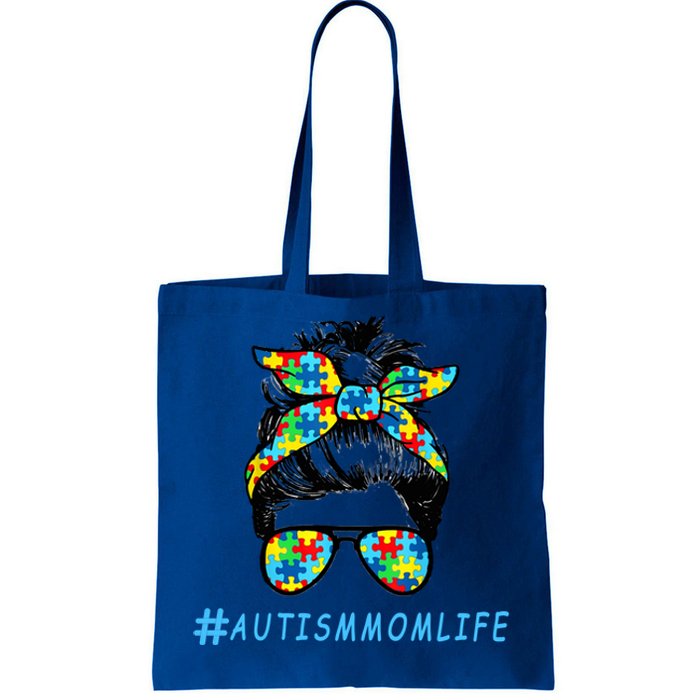 Autism Mom Life Autistic Son Sunglasses Bandana Messy Bun Gift Tote Bag