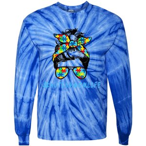 Autism Mom Life Autistic Son Sunglasses Bandana Messy Bun Gift Tie-Dye Long Sleeve Shirt