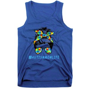 Autism Mom Life Autistic Son Sunglasses Bandana Messy Bun Gift Tank Top