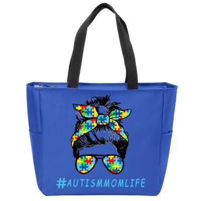 Autism Mom Life Autistic Son Sunglasses Bandana Messy Bun Gift Zip Tote Bag