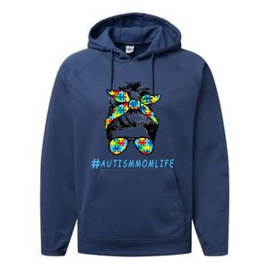 Autism Mom Life Autistic Son Sunglasses Bandana Messy Bun Gift Performance Fleece Hoodie