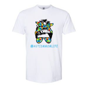 Autism Mom Life Autistic Son Sunglasses Bandana Messy Bun Gift Softstyle CVC T-Shirt