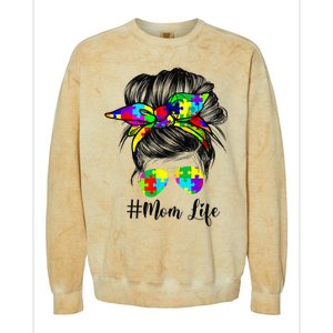 Autism Mom Life Messy Bun Sunglasses Bandana Mother’s Day Colorblast Crewneck Sweatshirt