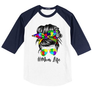 Autism Mom Life Messy Bun Sunglasses Bandana Mother’s Day Baseball Sleeve Shirt