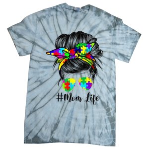 Autism Mom Life Messy Bun Sunglasses Bandana Mother’s Day Tie-Dye T-Shirt