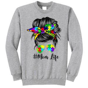 Autism Mom Life Messy Bun Sunglasses Bandana Mother’s Day Tall Sweatshirt