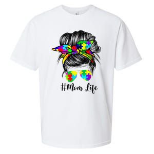 Autism Mom Life Messy Bun Sunglasses Bandana Mother’s Day Sueded Cloud Jersey T-Shirt