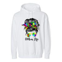 Autism Mom Life Messy Bun Sunglasses Bandana Mother’s Day Garment-Dyed Fleece Hoodie