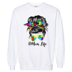 Autism Mom Life Messy Bun Sunglasses Bandana Mother’s Day Garment-Dyed Sweatshirt