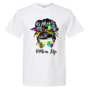 Autism Mom Life Messy Bun Sunglasses Bandana Mother’s Day Garment-Dyed Heavyweight T-Shirt