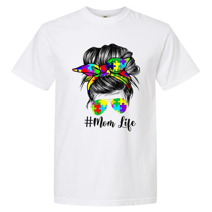 Autism Mom Life Messy Bun Sunglasses Bandana Mother’s Day Garment-Dyed Heavyweight T-Shirt