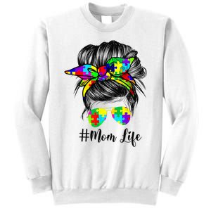 Autism Mom Life Messy Bun Sunglasses Bandana Mother’s Day Sweatshirt