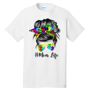 Autism Mom Life Messy Bun Sunglasses Bandana Mother’s Day Tall T-Shirt