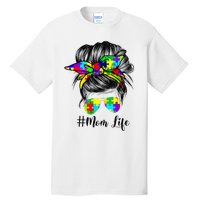 Autism Mom Life Messy Bun Sunglasses Bandana Mother’s Day Tall T-Shirt