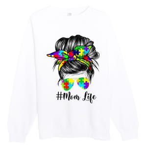 Autism Mom Life Messy Bun Sunglasses Bandana Mother’s Day Premium Crewneck Sweatshirt