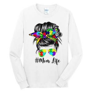 Autism Mom Life Messy Bun Sunglasses Bandana Mother’s Day Tall Long Sleeve T-Shirt