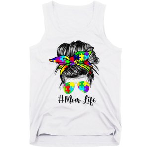 Autism Mom Life Messy Bun Sunglasses Bandana Mother’s Day Tank Top