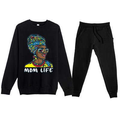 Autism Mom Life Bandana Mother’s Day Afro American Black Mom Gift Premium Crewneck Sweatsuit Set