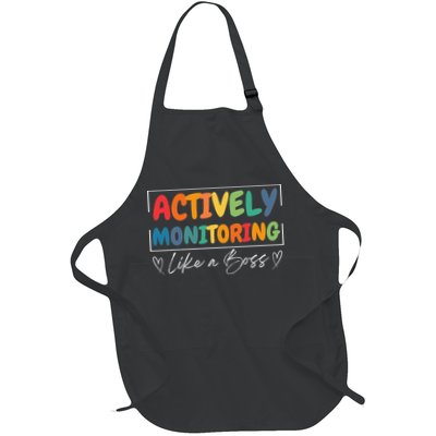 Actively Monitoring Like A Boss Funny Teacher Testing Day Full-Length Apron With Pockets