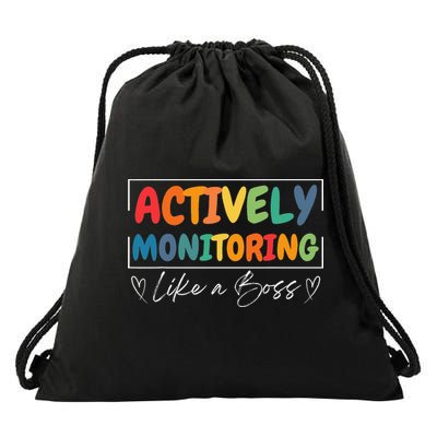 Actively Monitoring Like A Boss Funny Teacher Testing Day Drawstring Bag
