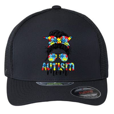 Autism Mom Life Messy Bun Sunglasses Bandana Mother’s Day Flexfit Unipanel Trucker Cap