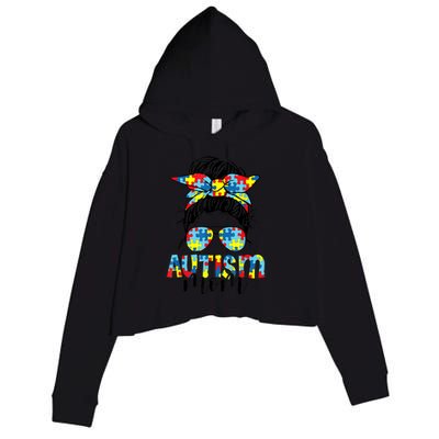 Autism Mom Life Messy Bun Sunglasses Bandana Mother’s Day Crop Fleece Hoodie