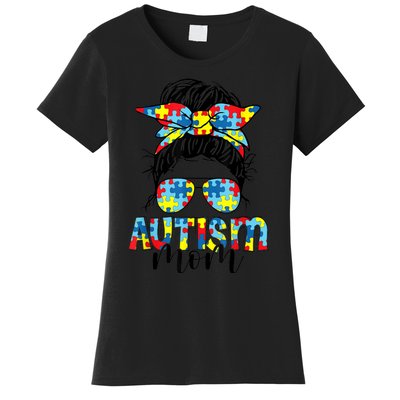 Autism Mom Life Messy Bun Sunglasses Bandana Mother’s Day Women's T-Shirt