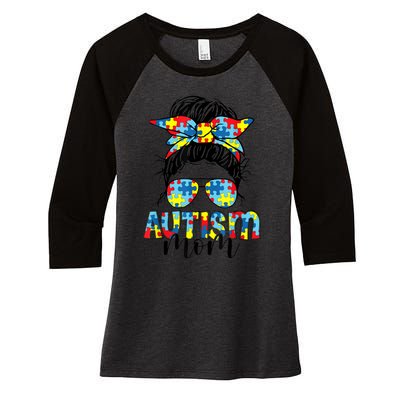 Autism Mom Life Messy Bun Sunglasses Bandana Mother’s Day Women's Tri-Blend 3/4-Sleeve Raglan Shirt