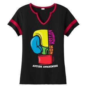 Autism Mom Life Boxing Glove Strong Mom Autism Awareness Cute Gift Ladies Halftime Notch Neck Tee