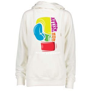 Autism Mom Life Boxing Glove Strong Mom Autism Awareness Cute Gift Womens Funnel Neck Pullover Hood