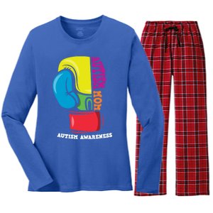 Autism Mom Life Boxing Glove Strong Mom Autism Awareness Cute Gift Women's Long Sleeve Flannel Pajama Set 