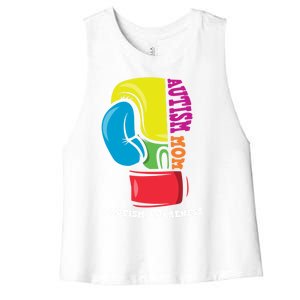 Autism Mom Life Boxing Glove Strong Mom Autism Awareness Cute Gift Women's Racerback Cropped Tank