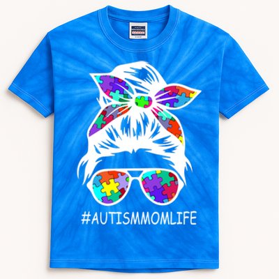 Autism Mom Life Autism Awareness Awesome Support Funny Gift Kids Tie-Dye T-Shirt