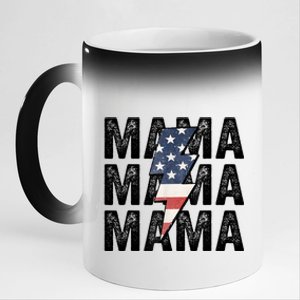 American Mama Lightning Bolt Mom Patriotic 4th Of July 11oz Black Color Changing Mug