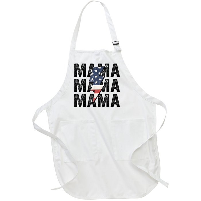 American Mama Lightning Bolt Mom Patriotic 4th Of July Full-Length Apron With Pockets