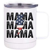 American Mama Lightning Bolt Mom Patriotic 4th Of July 12 oz Stainless Steel Tumbler Cup